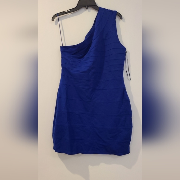 Express Blue One Shoulder Bodycon Dress Sz Large - Picture 2 of 6